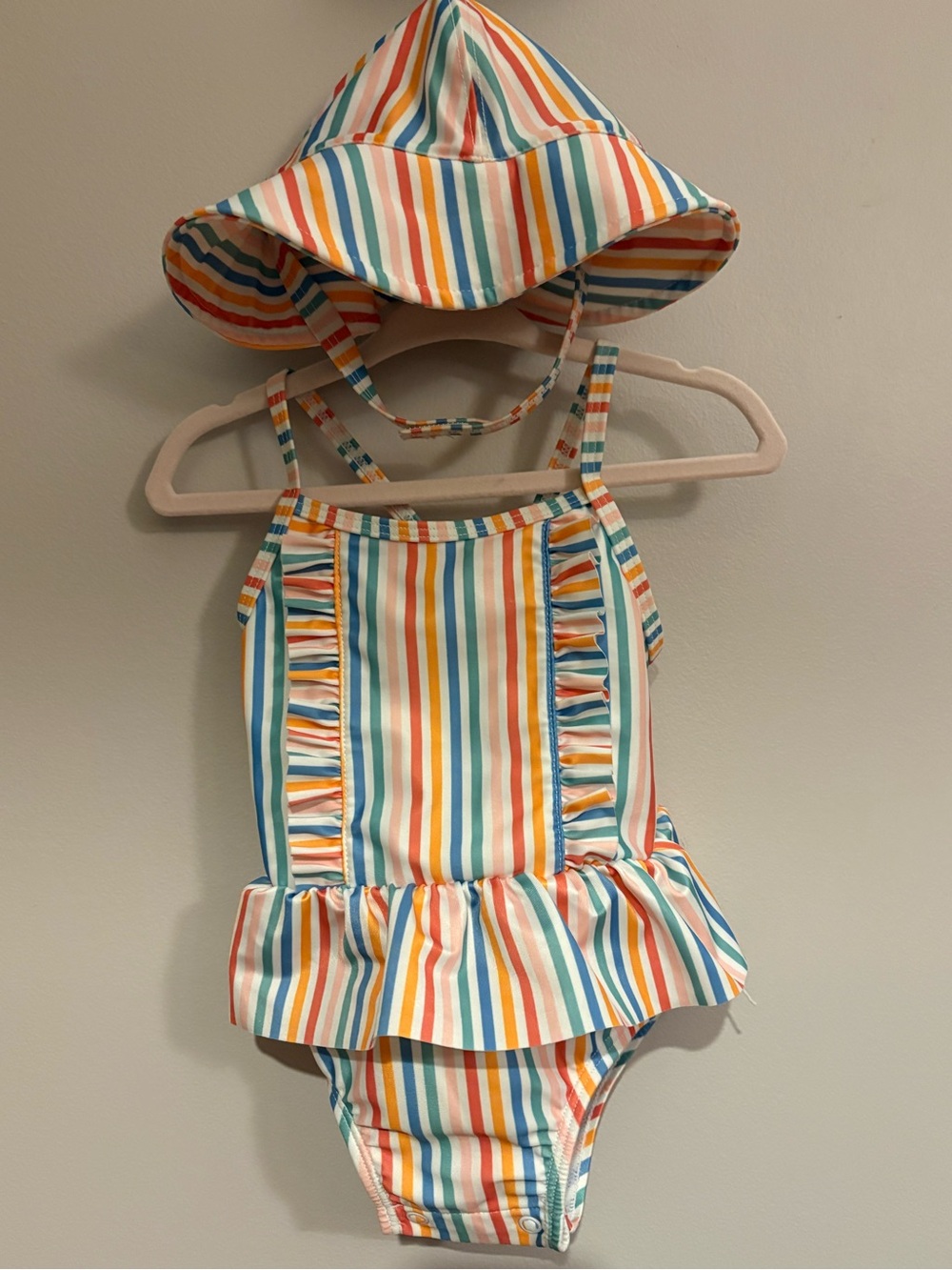 Striped Ruffle One-Piece Swimsuit with Sun Hat - First Impressions 6-9M